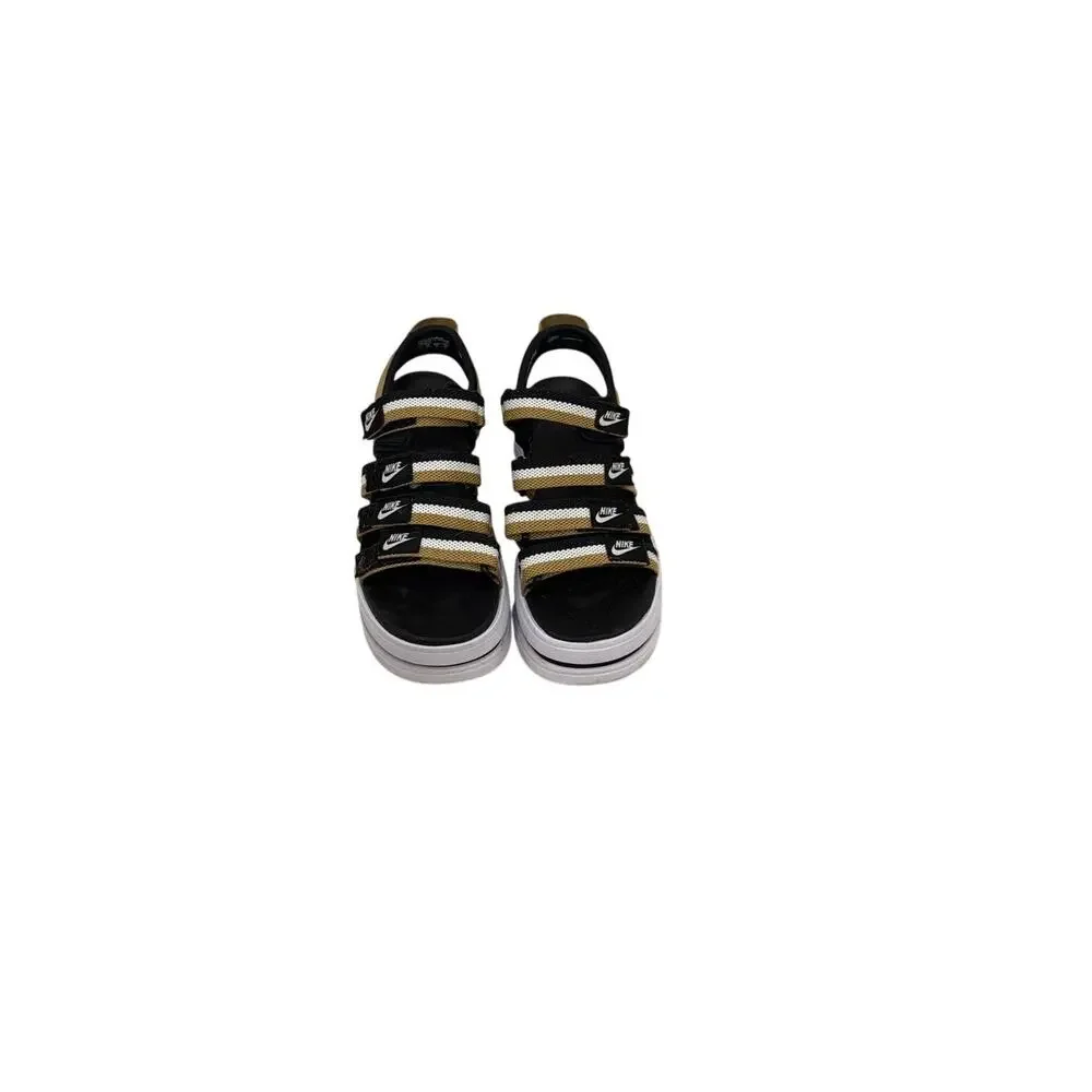 Nike Icon Classic Black White Gold Strappy Platform Sandals Size 7